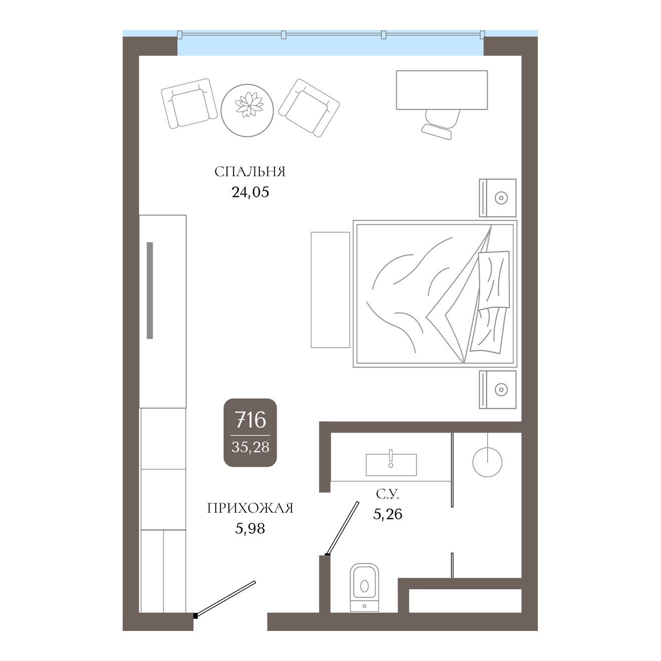 Студия, 35.45 м² · Берий Палас