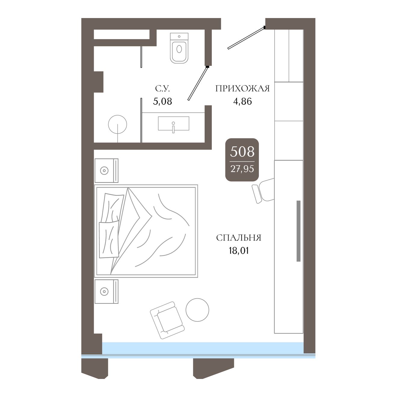 Студия, 27.95 м² · Берий Палас