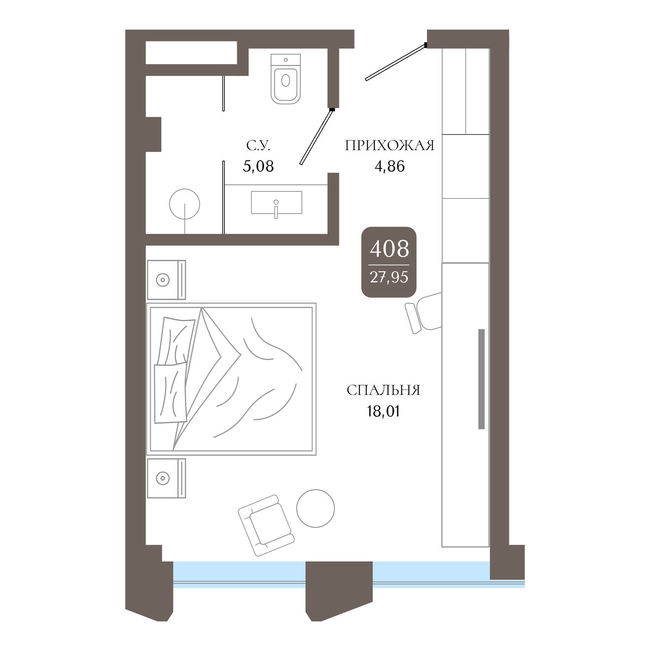 Студия, 27.95 м² · Берий Палас