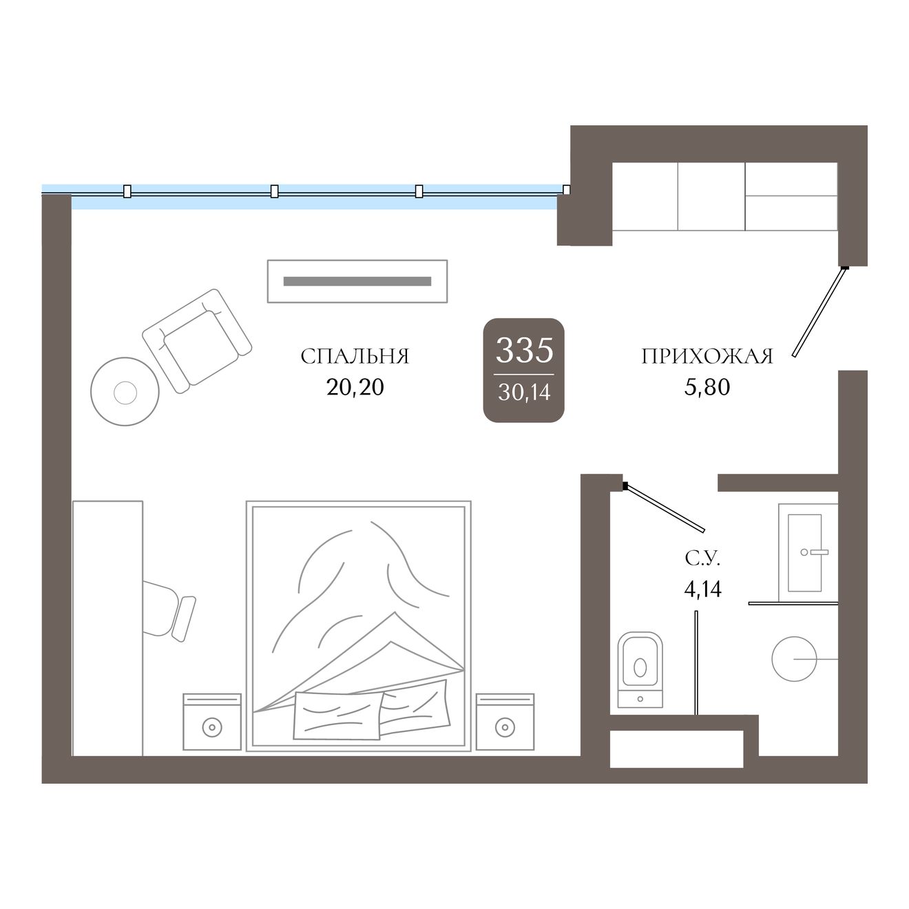 Студия, 30.14 м² · Берий Палас
