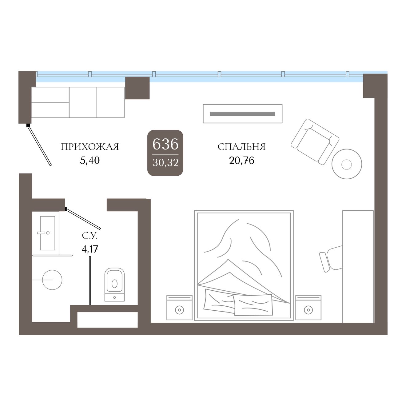 Студия, 30.33 м² · Берий Палас