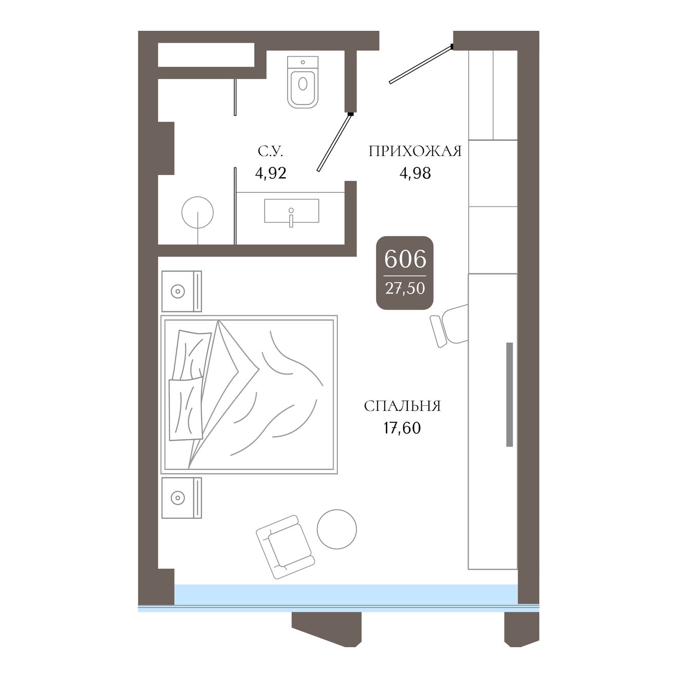 Студия, 27.5 м² · Берий Палас