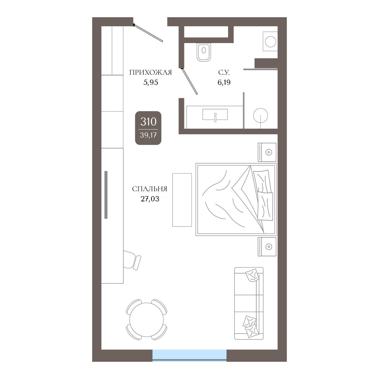 Студия, 39.3 м² · Берий Палас