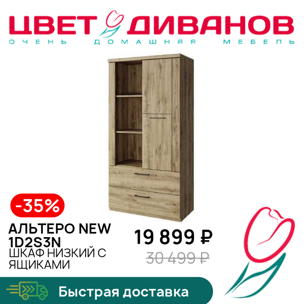 

Шкаф низкий с ящиками Альтеро New 1D2S3N, Дуб наварра, Альтеро New 1D2S3N