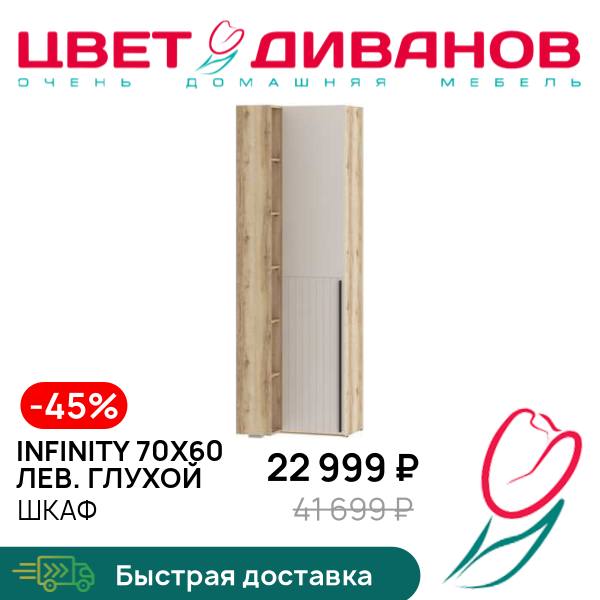 

Шкаф Infinity 70х60 ЛЕВ. глухой, Дуб делано / сантьяго, Infinity 70х60 ЛЕВ. глухой