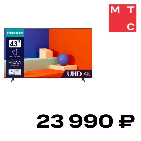 

Телевизор Hisense, 43" 43A6K Черный