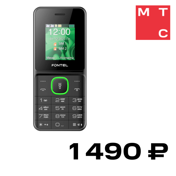

Мобильный телефон Fontel, FP210 DS Черно-зеленый