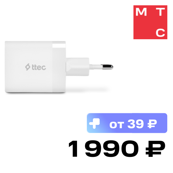

СЗУ Ttec, SmartCharger Дуо 45W PD USB-C+USB-A Белое