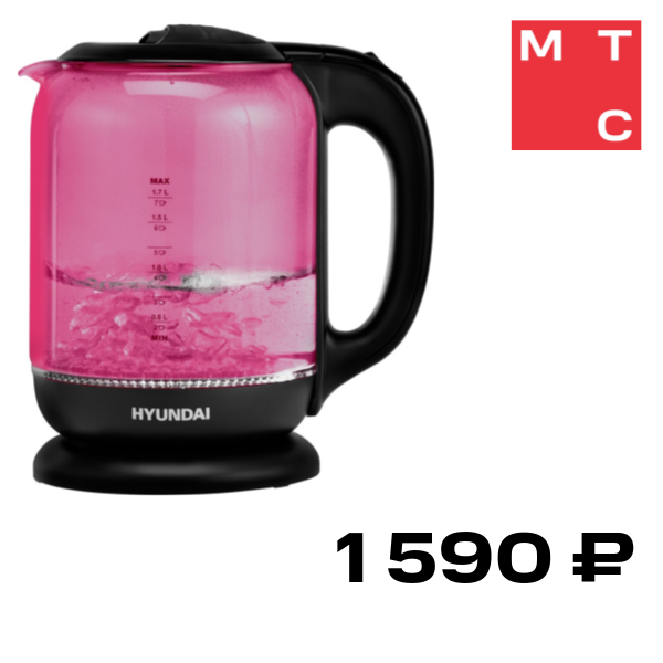 

Электрочайник Hyundai, HYK-G4808 Малиновый/Черный
