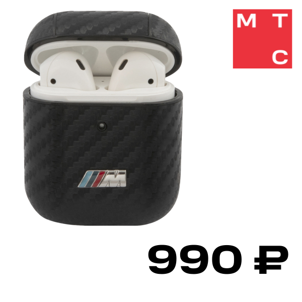 

Чехол для наушников BMW, для Airpods M-collection PU carbon effect with metal logo Черный