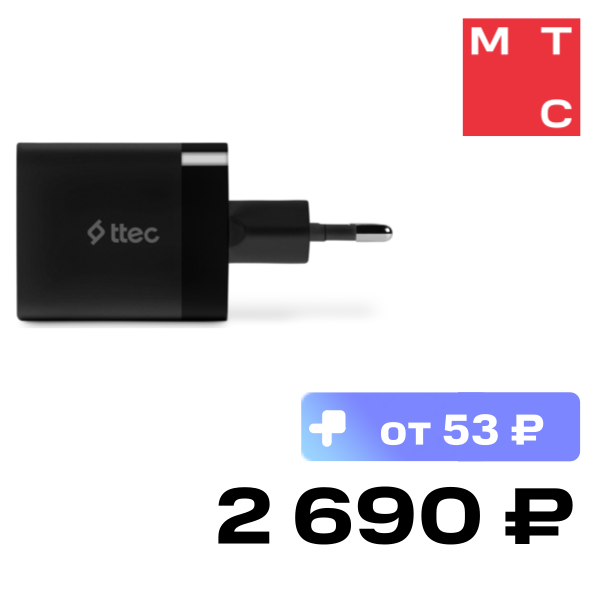 

СЗУ Ttec, SmartCharger Дуо 45W PD USB-C+USB-A Черное