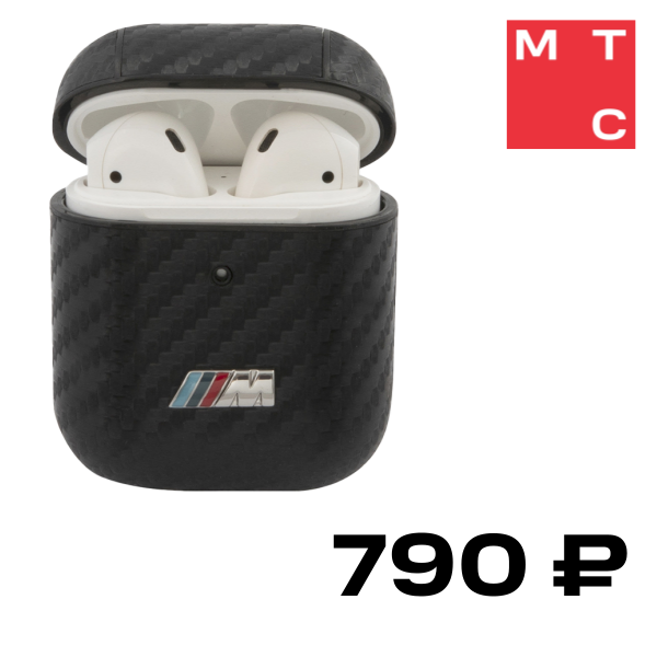 

Чехол для наушников BMW, для Airpods M-collection PU carbon effect with metal logo Черный
