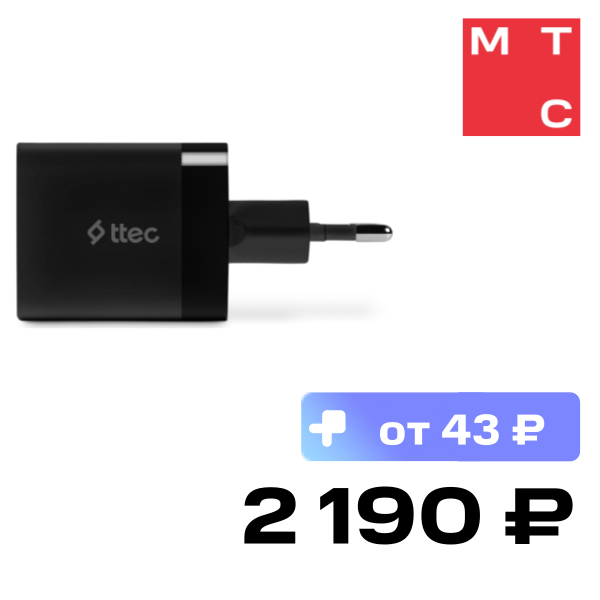 

СЗУ Ttec, SmartCharger Дуо 45W PD USB-C+USB-A Черное