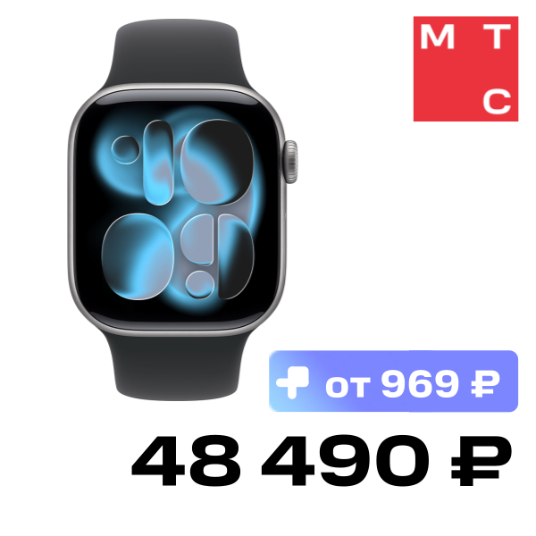 

Часы Apple, Watch Series 11 GPS 42мм Space gray aluminium+ремешок Sport Band black (ML)