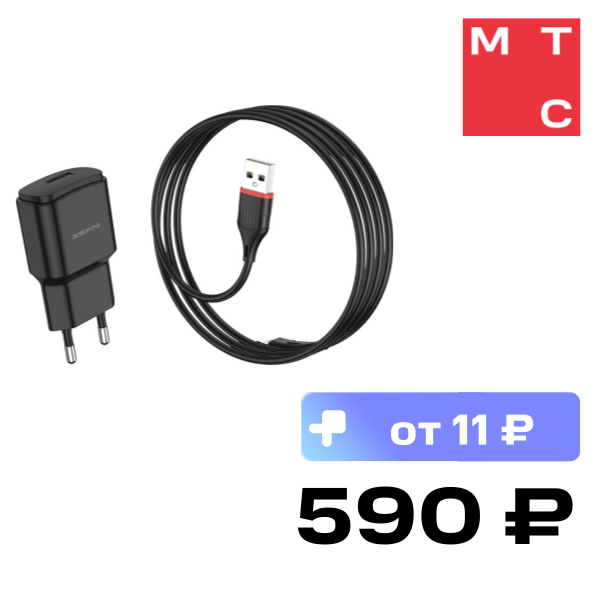 

СЗУ Borofone, BA48A Orion 1xUSB2.1А дата-кабель Type-C 1м Black