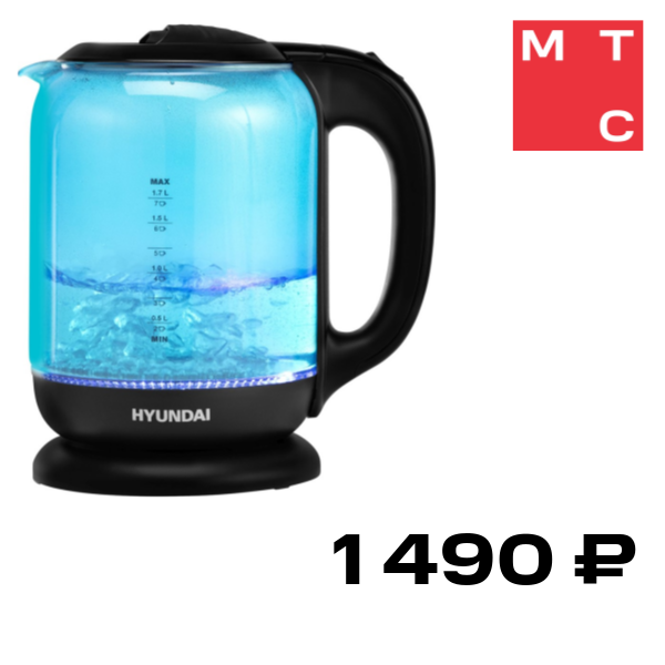 

Электрочайник Hyundai, HYK-G2806 Голубой/Черный