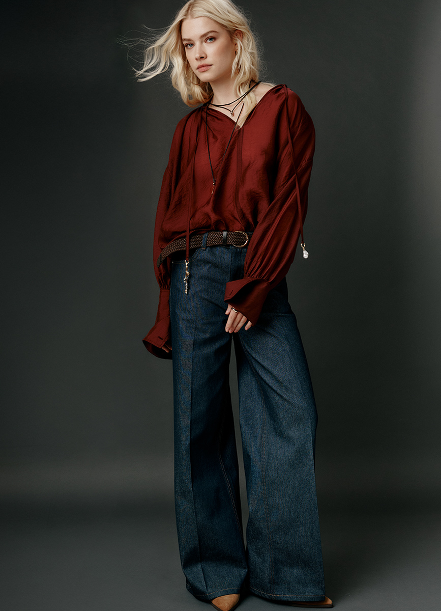 Широкие джинсы Wide leg с плетёным ремнём, Синий