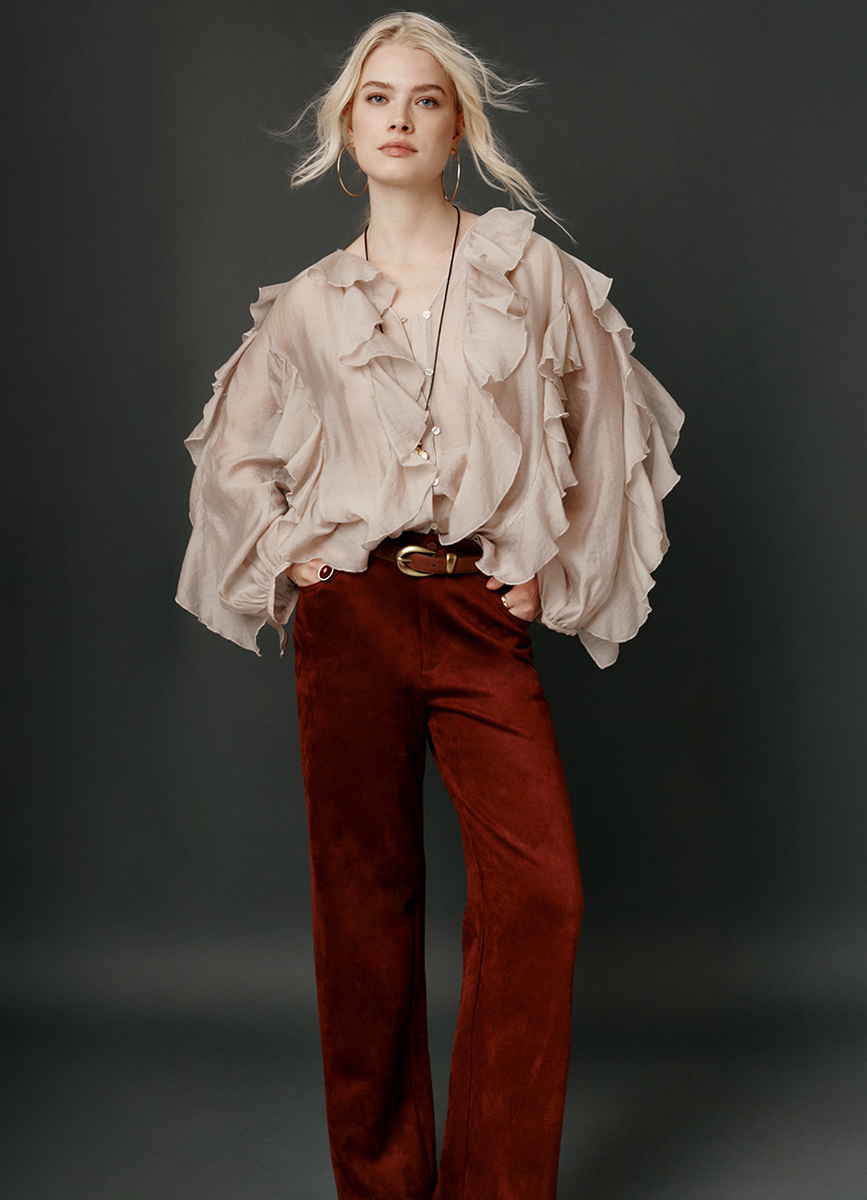 Блузка из лиоцелла с рюшами, Бежевый