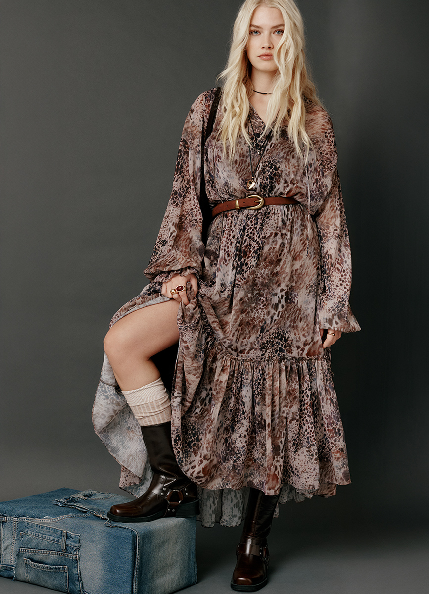 Шифоновое платье с принтом, Оранжевый