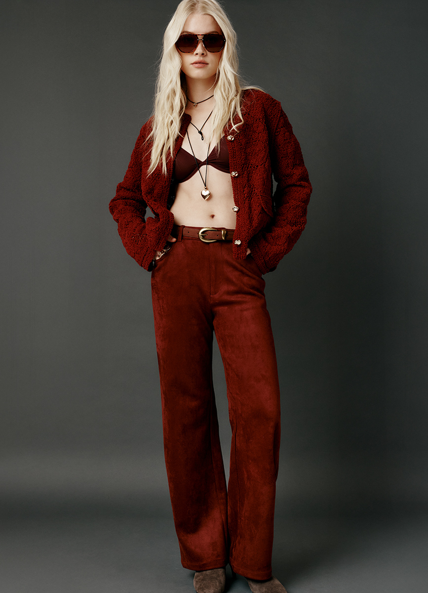 Прямые брюки из искусственной замши, Оранжевый