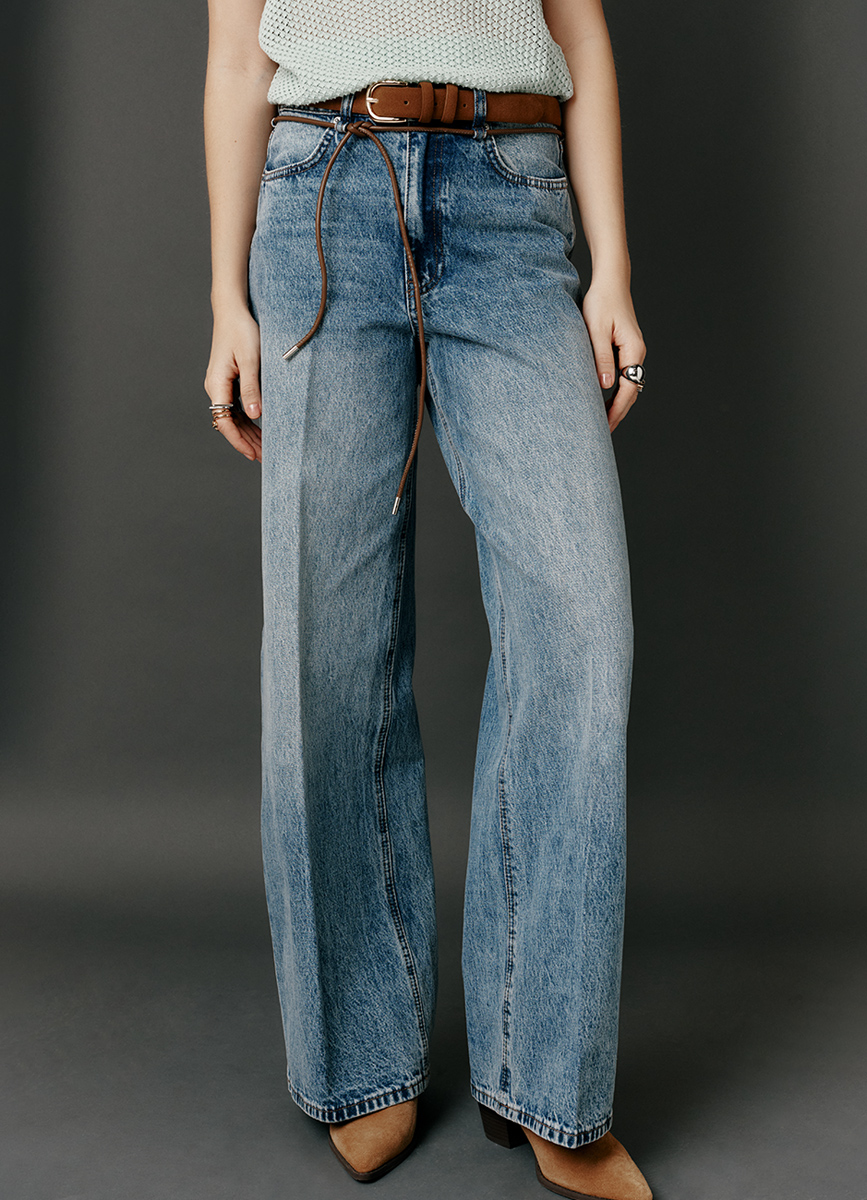 Широкие джинсы Wide leg с ремнём, Синий