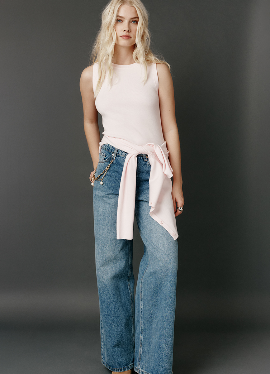 Широкие джинсы Wide leg с обвесом, Синий