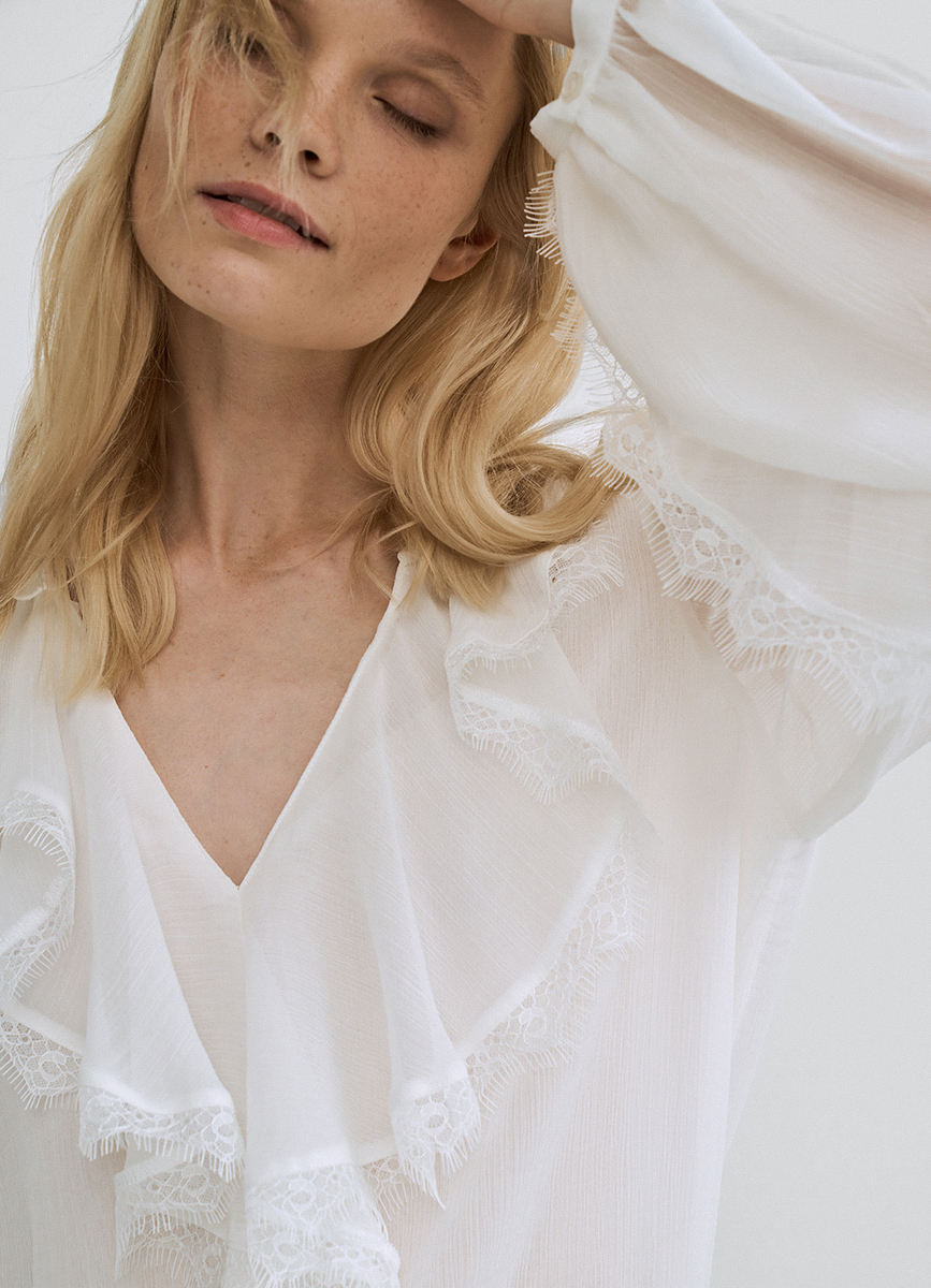 Блузка из шифона с рюшами, Белый