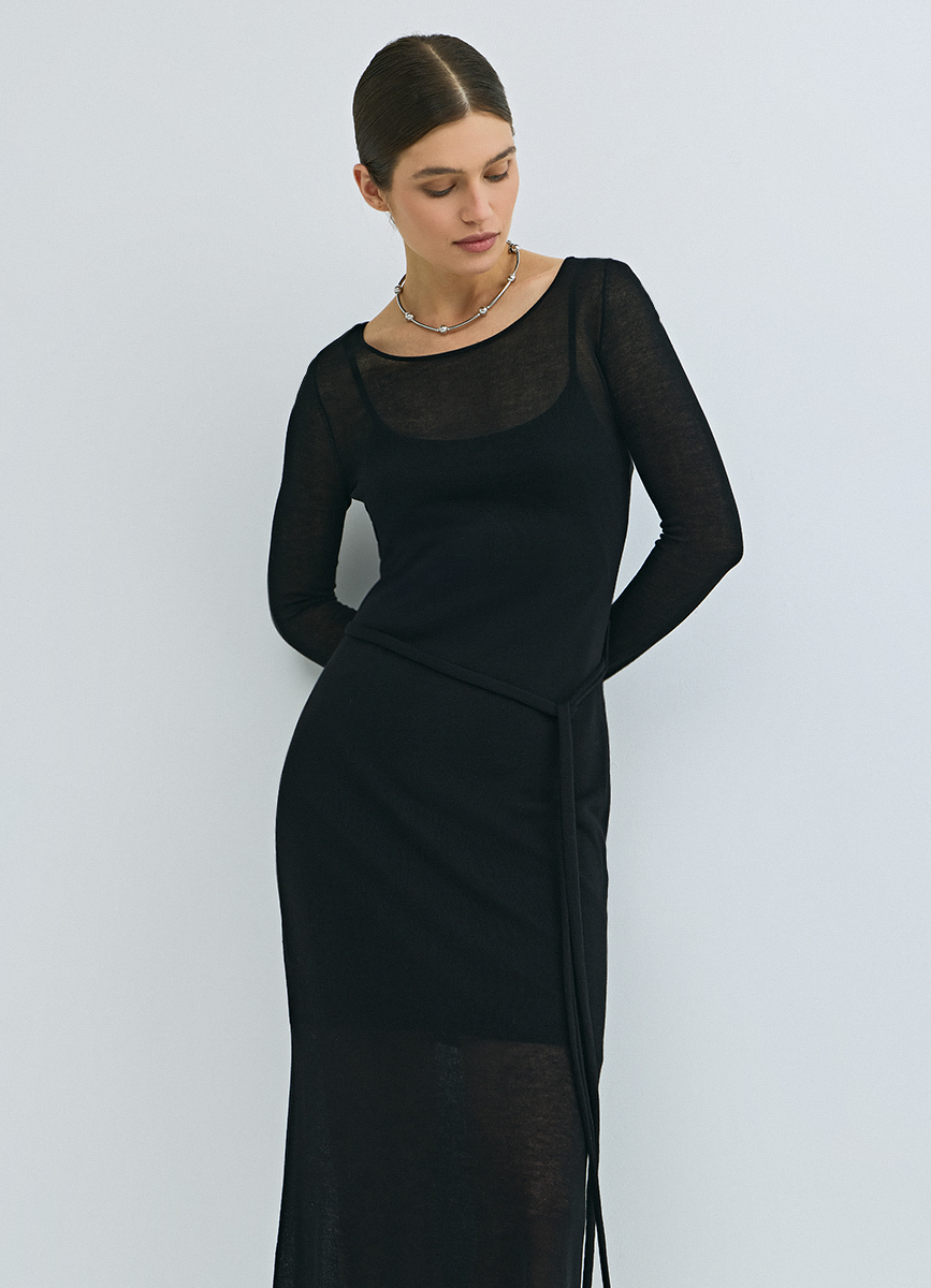 Вязаное платье с вырезом лодочкой, Черный