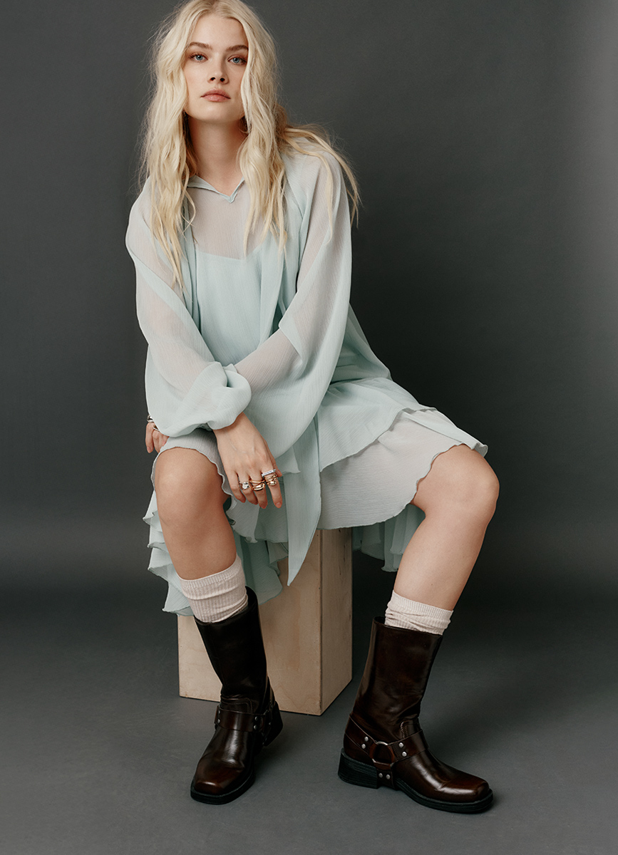 Платье мини с рюшами, Зеленый