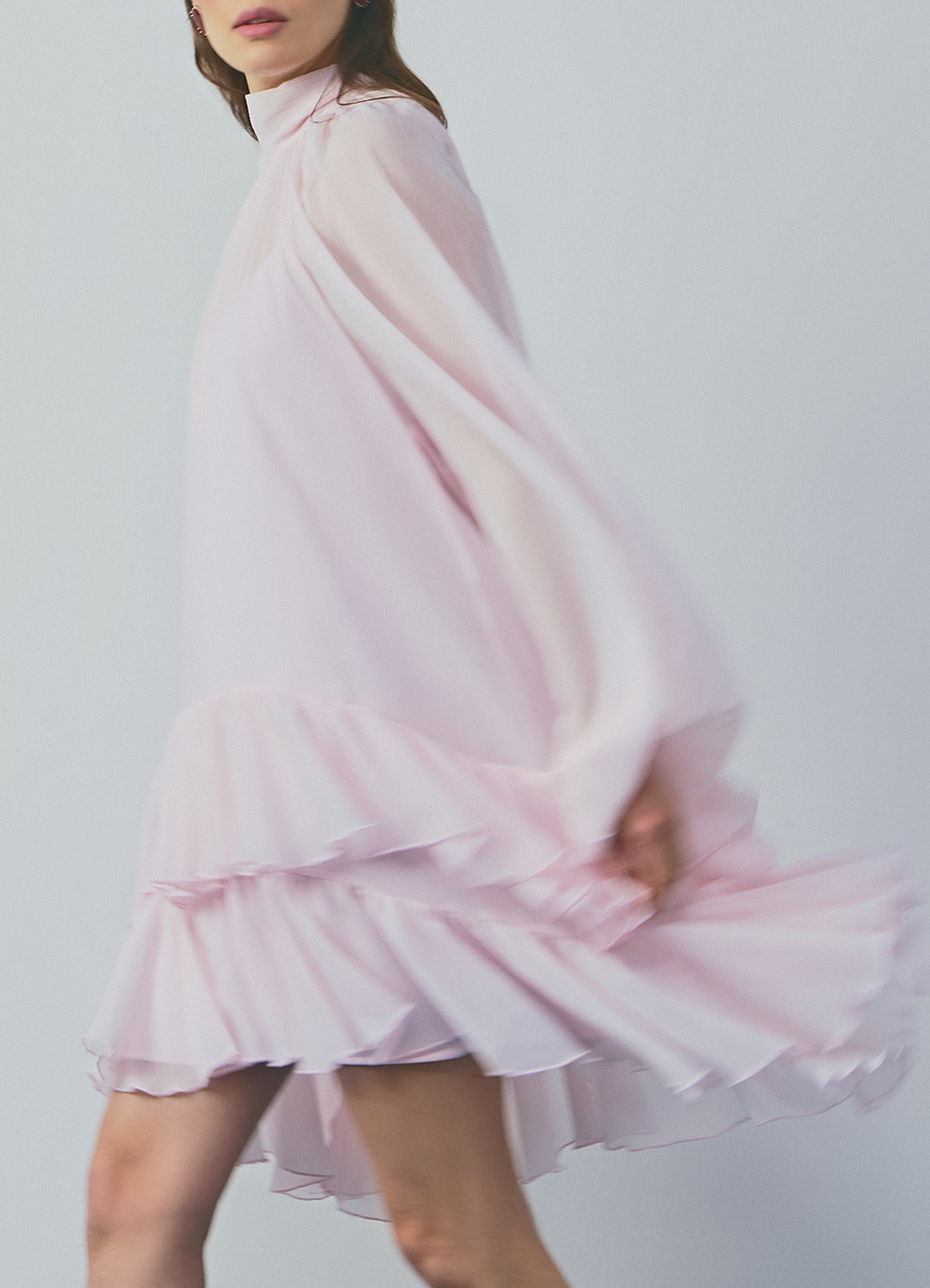Платье мини с рюшами, Розовый
