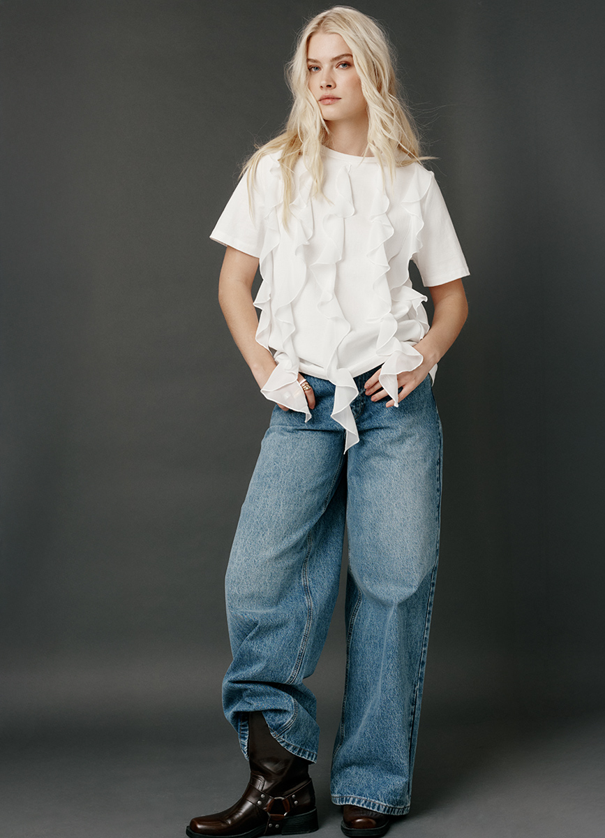 Футболка оверсайз с воланами, Белый