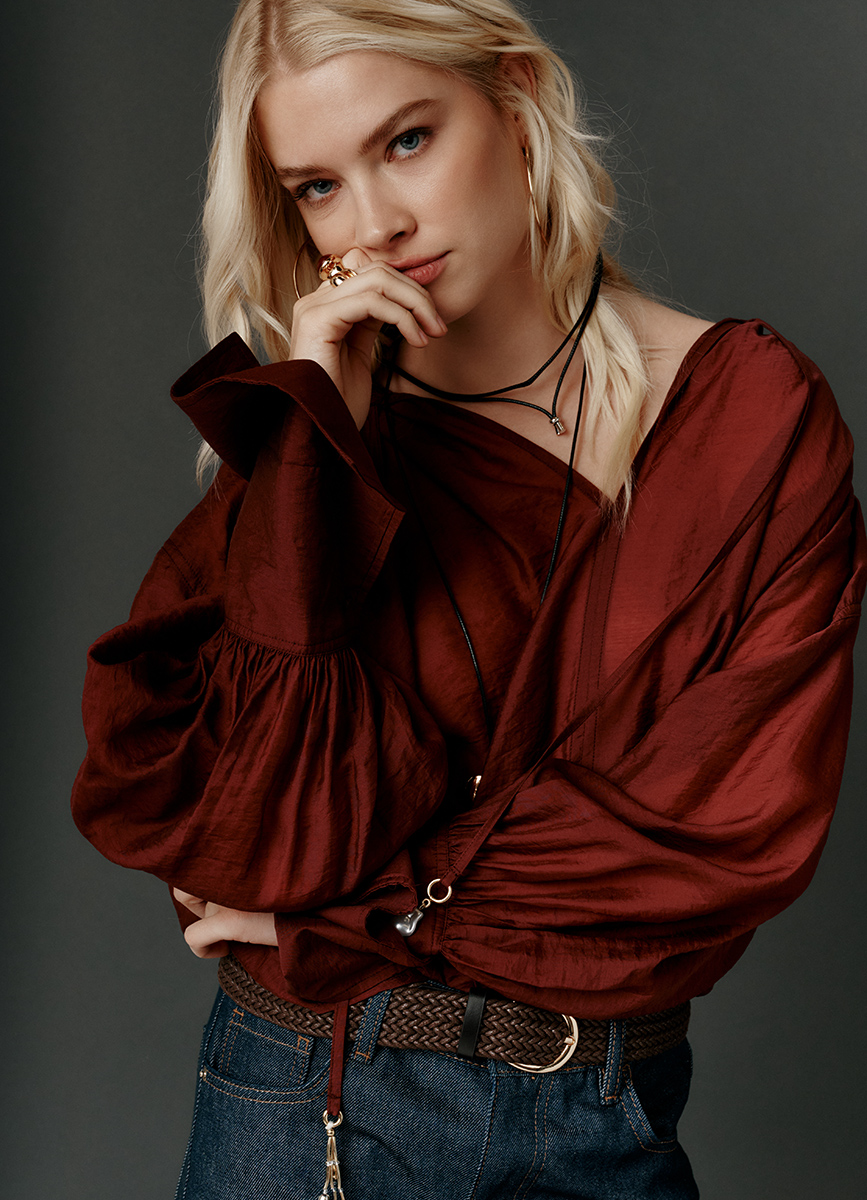 Блузка из тенселя с завязками, Оранжевый