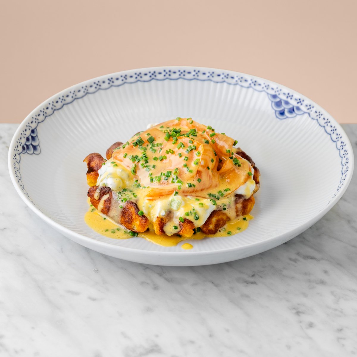 Potato waffle with smoked salmon