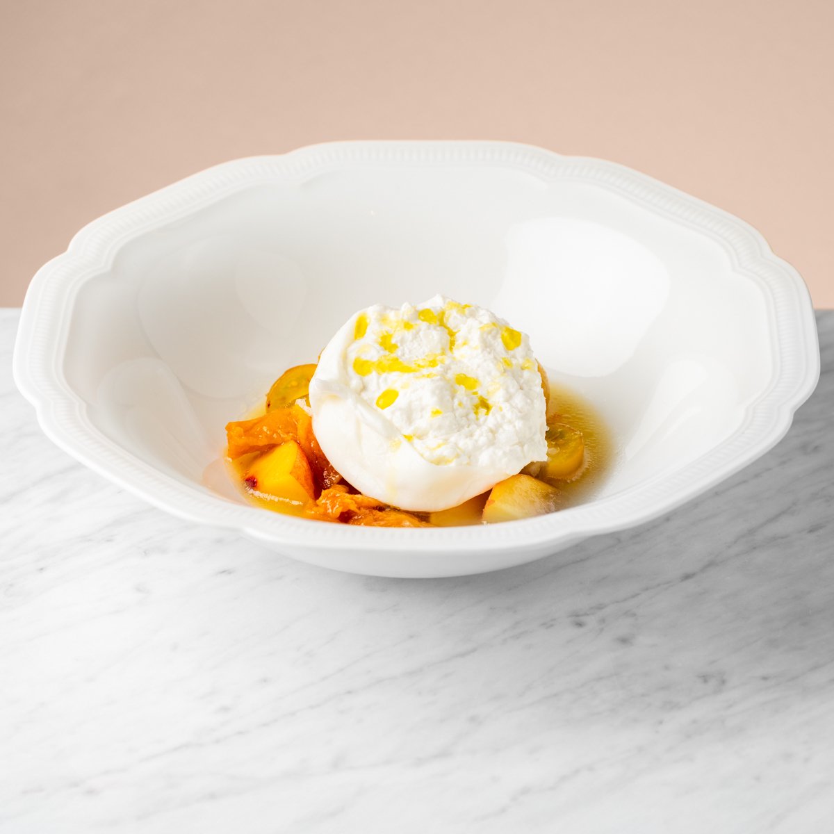 Burrata with peach and pumpkin