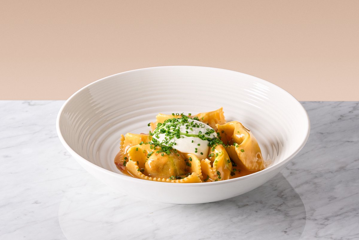 Duck ravioli with parmesan mousse