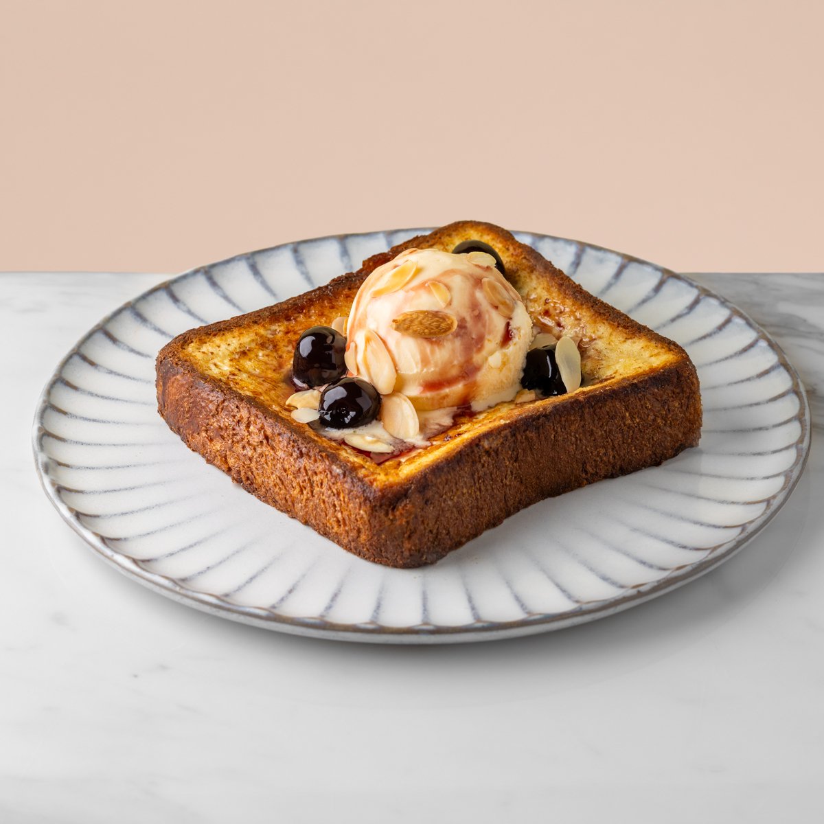 French toast with ice cream and cherries