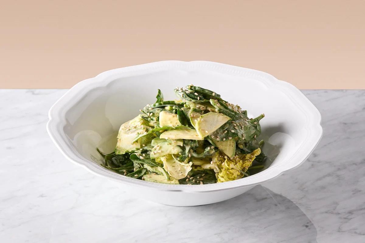 Green salad with sesame dressing.