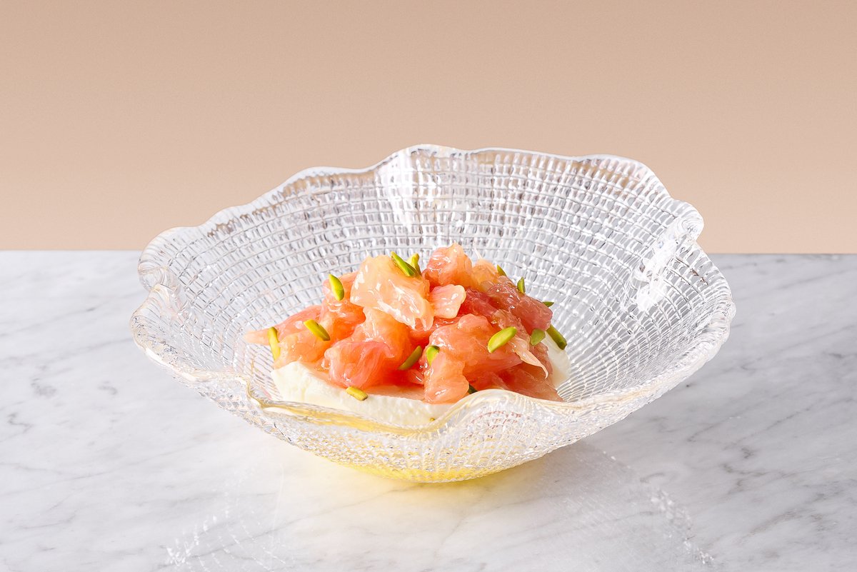 Yuzu panna cotta with pomelo