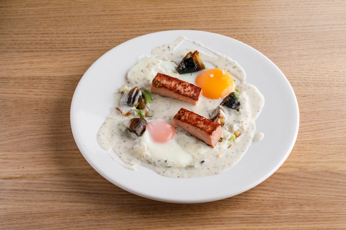 Яичница с мортаделлой и грибами