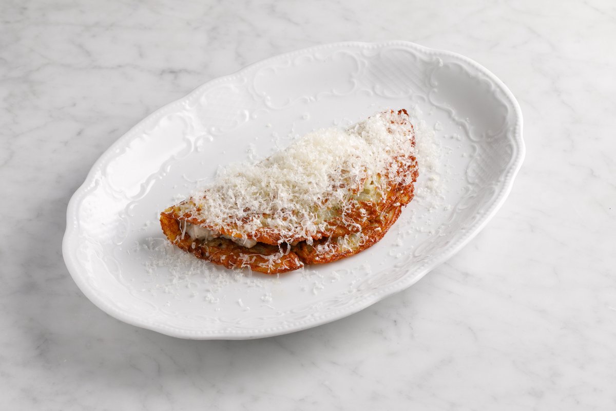 Драник с ветчиной жамбон и шампиньонами