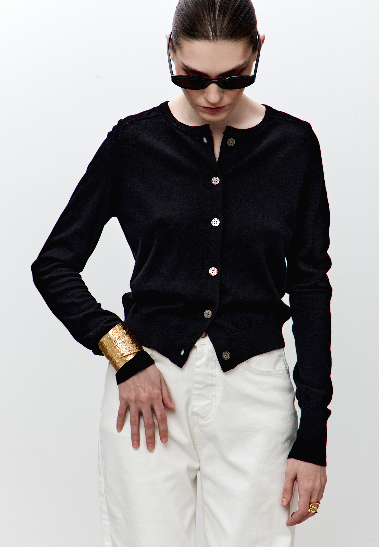 

Кардиган из тонкой шерсти мериноса AZUR, Черный, Черный