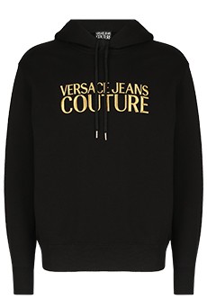 Чёрное худи с золотистой вышивкой VERSACE JEANS COUTURE