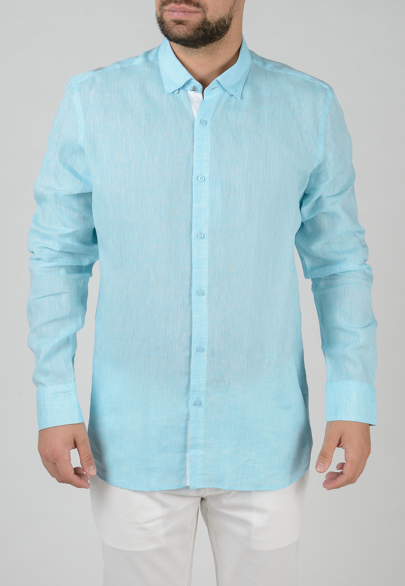 Льняная рубашка STEFANO BELLINI голубого цвета