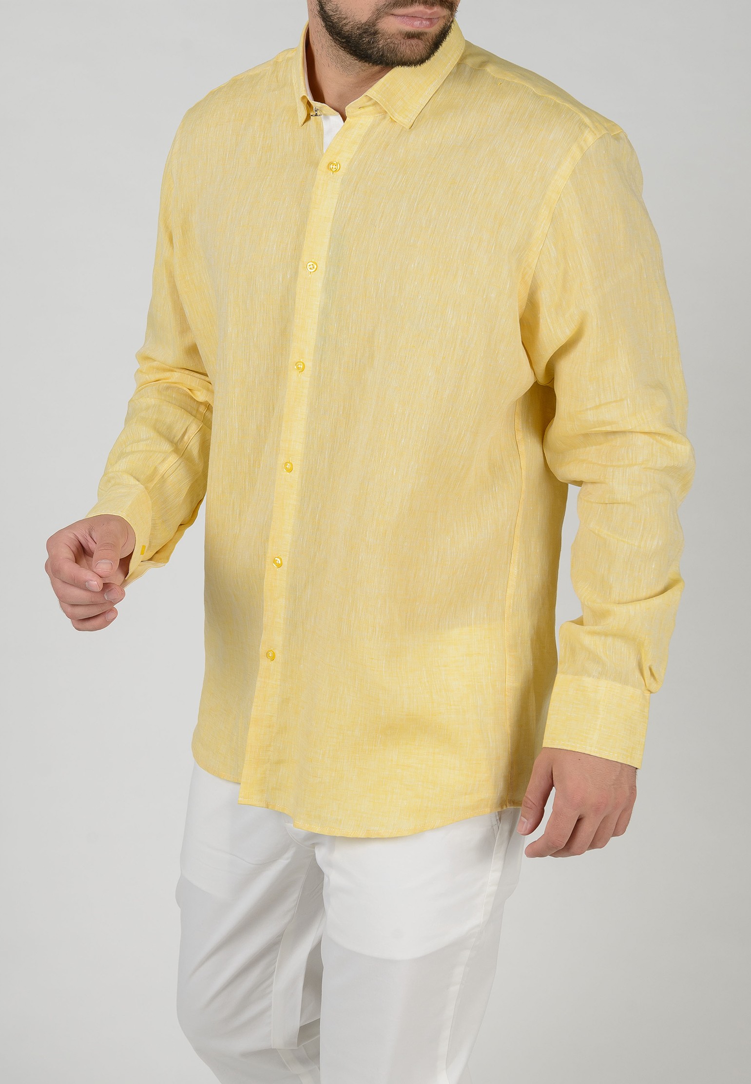 Льняная рубашка STEFANO BELLINI желтого цвета