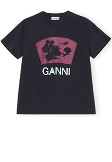 Черная футболка с цветочным принтом GANNI