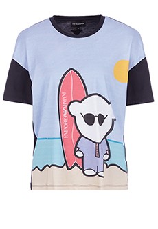 Темно-синяя футболка Manga Bear Surf из джерси пима EMPORIO ARMANI