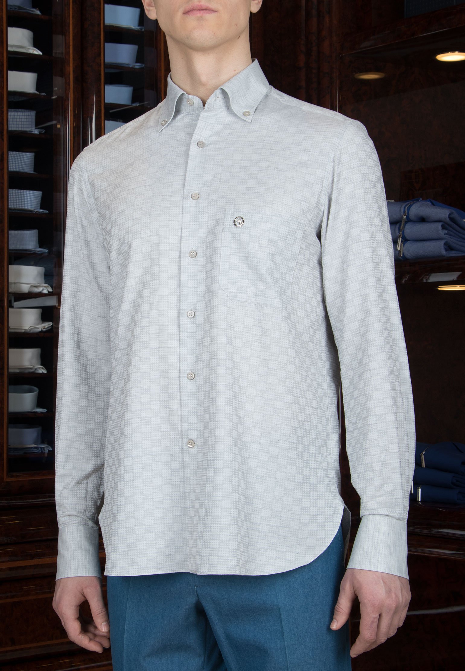 Хлопковая рубашка STEFANO RICCI Серый, размер 45 108304 - фото 1