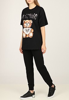 Удлиненная футболка с принтом Painted Teddy Bear MOSCHINO