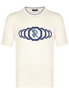 Белая футболка из шёлка и хлопка с монограммой STEFANO RICCI