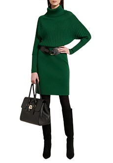 Зелёное шерстяное платье с воротом LUISA SPAGNOLI